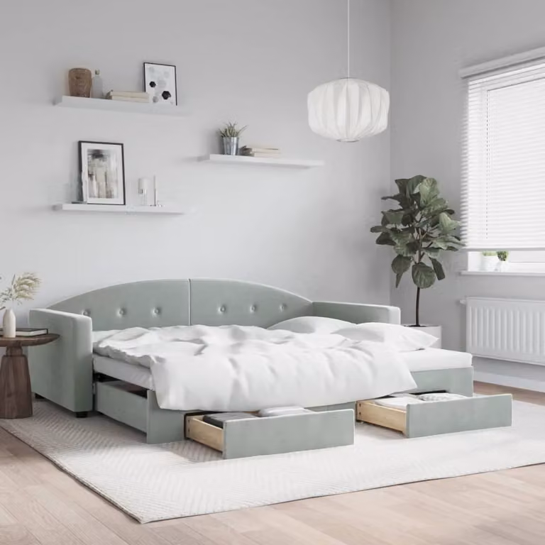 vidaXL Divano Letto Estraibile con Cassetti in Velluto Grigio, L/P/H: 190 x 90 x 75 cm