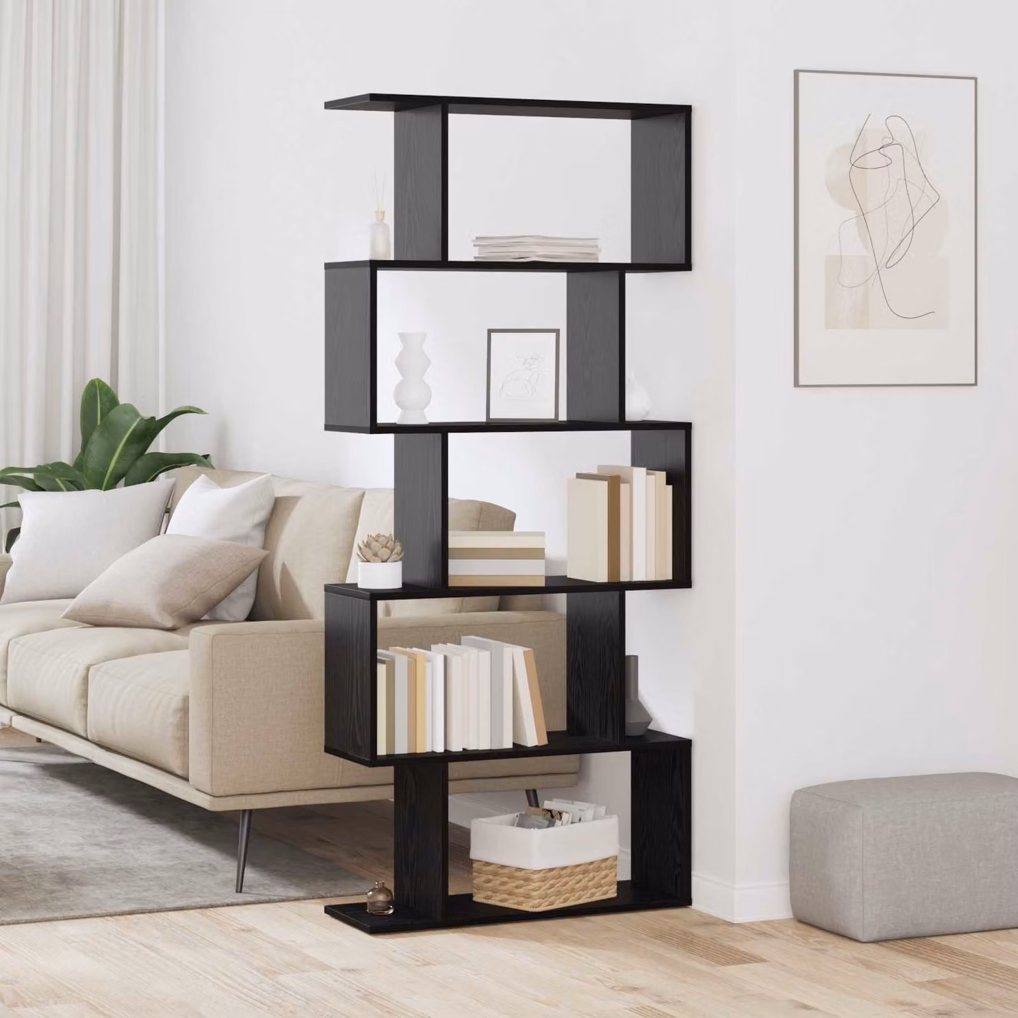 Armadio per Libri Moderno vidaXL con 5 Livelli in MDF, Colore Rovere e Nero, L: 70 cm, P: 24 cm, H: 161 cm