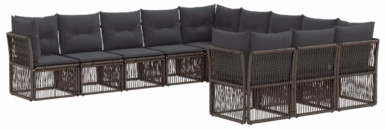 Set da giardino composto da 11 pezzi, colore grigio, realizzato in rattan sintetico