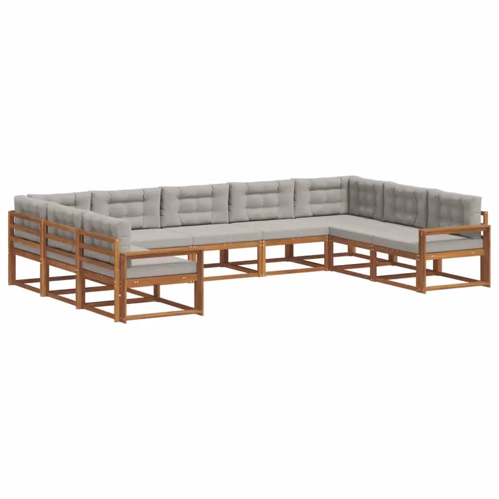 Set di divani da esterno a L vidaXL in legno di acacia con cuscini grigi – 2