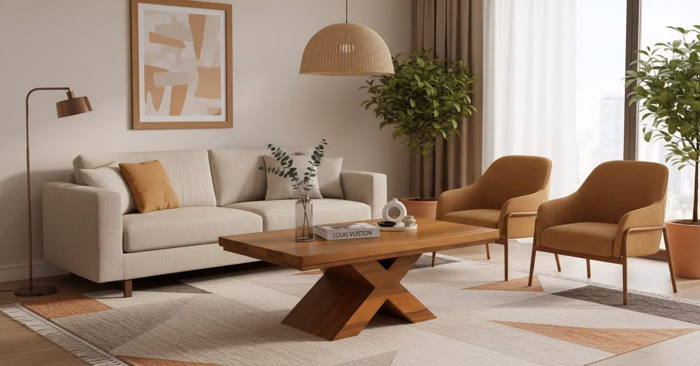 Tavolino da salotto moderno, minimalista, marrone, elegante, di classe, confortevole