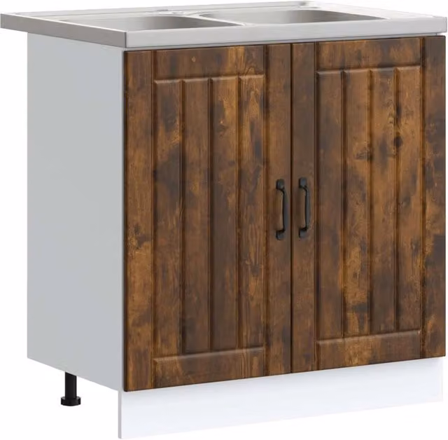 Mobiletto per Lavabo | Armadio Lavabo Lucca 2 pz Rovere fum¨¦ Legno multistrato