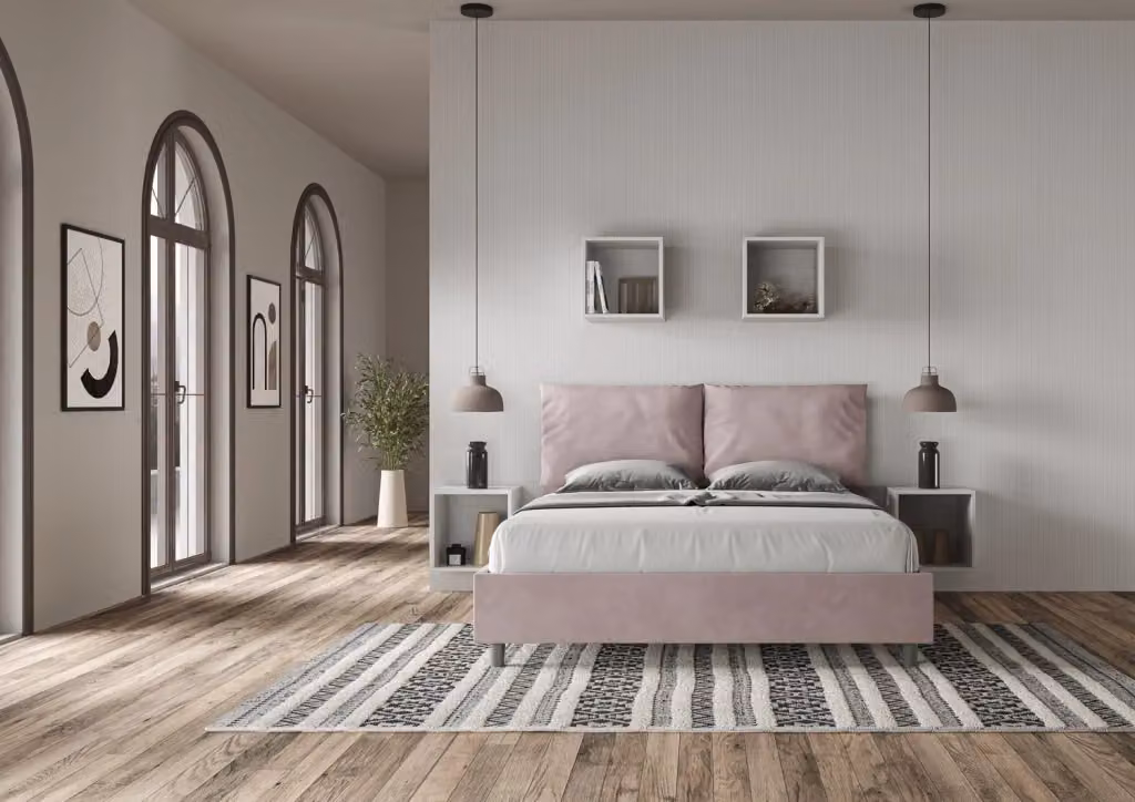 Letto matrimoniale contenitore imbottito BS COM in microfibra colore glicine L/P/H: 160 x 200 x 110 cm – 2