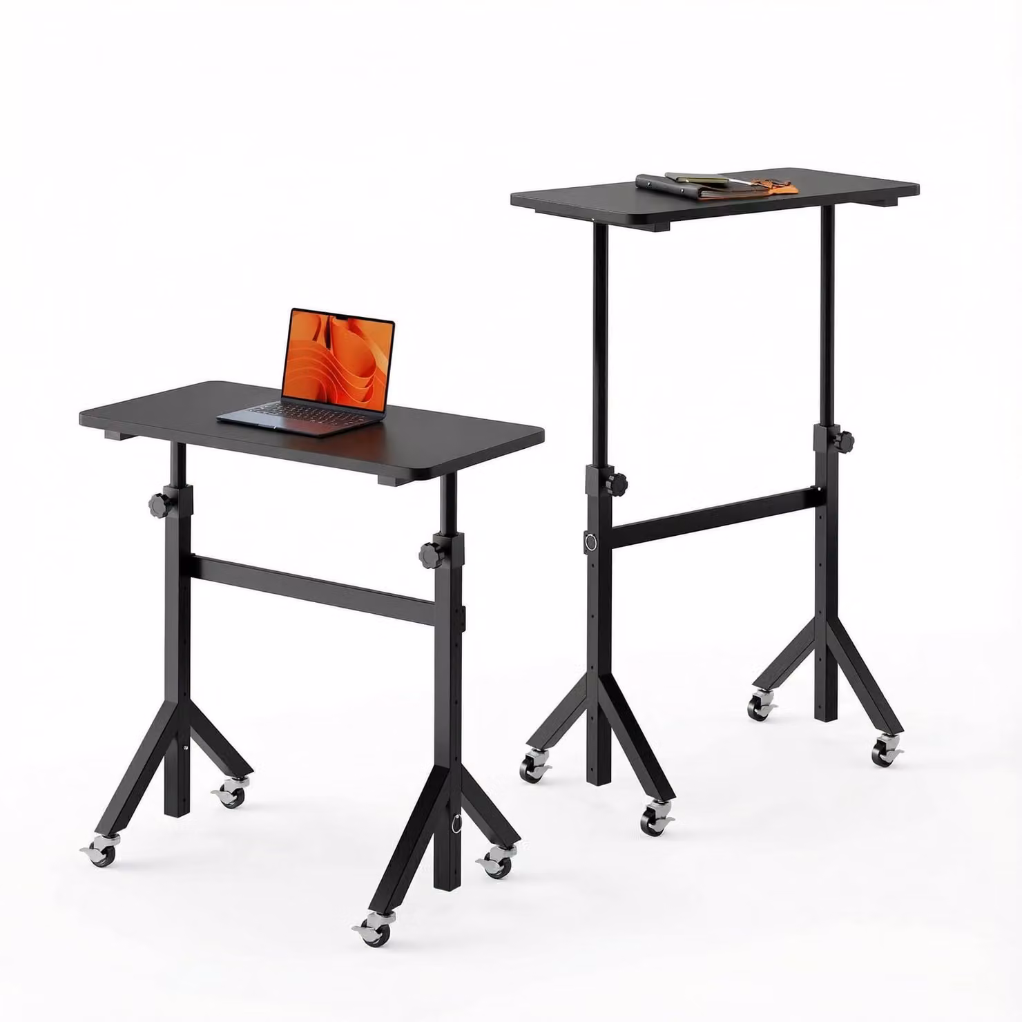 Scrivania regolabile in altezza - 80 x 40 cm - Metallo e legno composito - Nera - Tavolo portatile per laptop