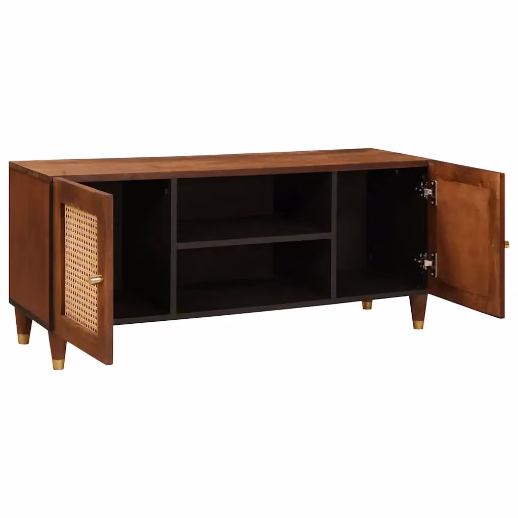 Mobile TV vidaXL in legno di mango massello stile boho, Marrone e Oro, L: 105 cm, P: 33,5 cm, H: 46 cm – 2