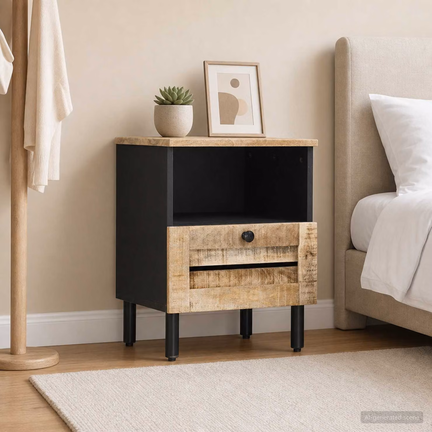 Comodino moderno in legno di mango massello vidaXL, colore marrone, L 40 cm x P 33 cm x H 46 cm