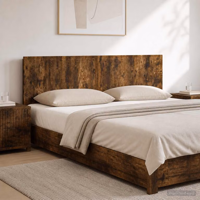 Testiera da muro vidaXL EDE in legno ingegnerizzato Rovere Fumo con mensola integrata, L: 180 cm, H: 50 cm, P: 3 cm