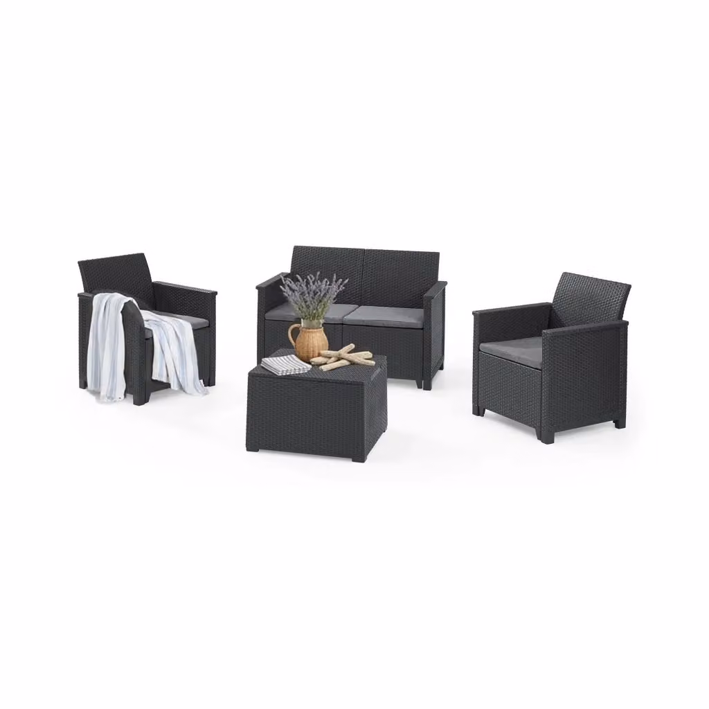 Set salotto da esterno Orillia DMORA colore antracite con divano a 2 posti, poltrona lounge e tavolino da caffè, L 113 x P 65 x H 74 cm – 2