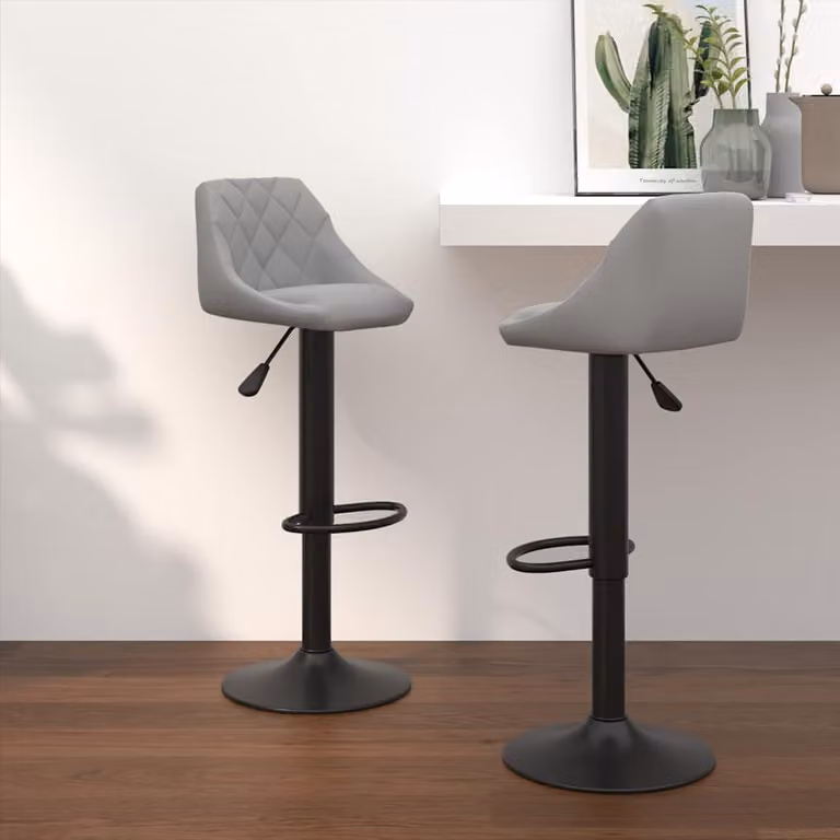 Set di 2 sgabelli da bar vidaXL in velluto grigio chiaro con base girevole a 360 gradi