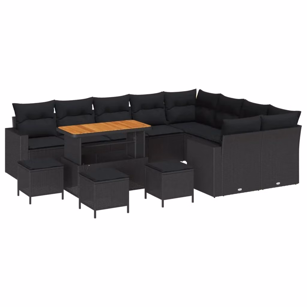 Set Divano da Giardino vidaXL a 11 Posti in Polyrattan Nero con Tavolino e Ottoman – 2