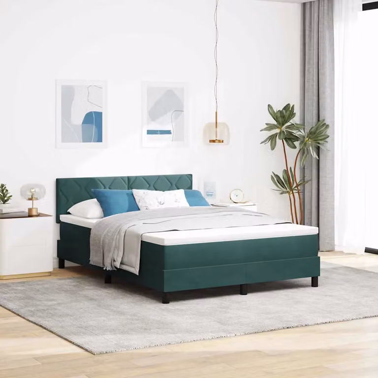 Letto a molle con testiera vidaXL in velluto verde, L: 140 cm, P: 200 cm, H: 103 cm