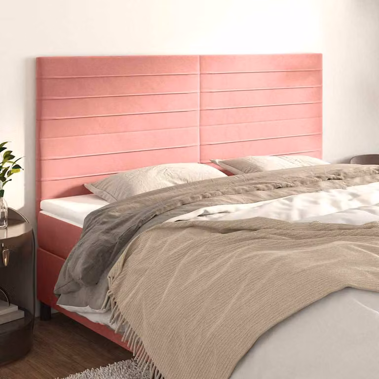 Testiera per letto vidaXL in velluto rosa con struttura imbottita L: 200 cm, P: 5 cm, H: 118-128 cm