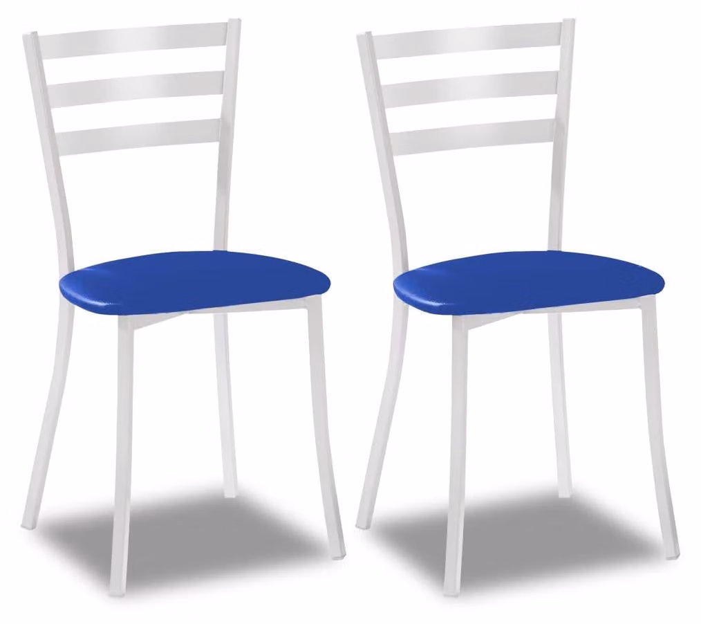 Sedia da pranzo, colore blu, set da 2, rivestita in ecopelle, struttura in metallo, dimensioni 39x46x84 cm