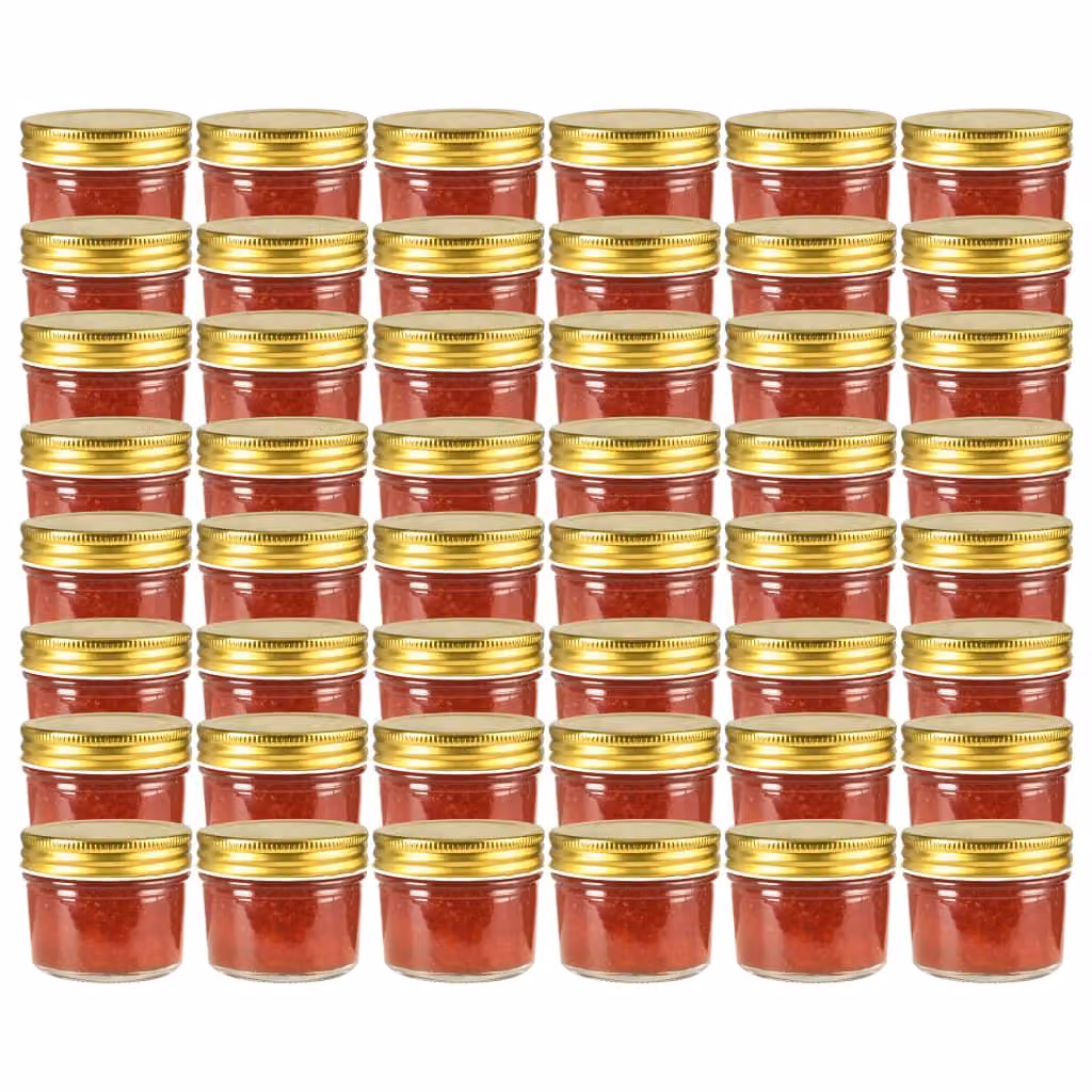 Set di 48 vasi per marmellata in vetro trasparente con coperchio a vite color oro vidaXL, 110 ml ciascuno