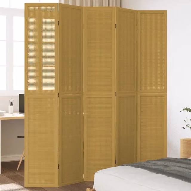 Divisorio Ambienti vidaXL in Legno di Paulownia Marrone con 5 Pannelli H: 180 cm, L: 220 cm, P: 175 cm