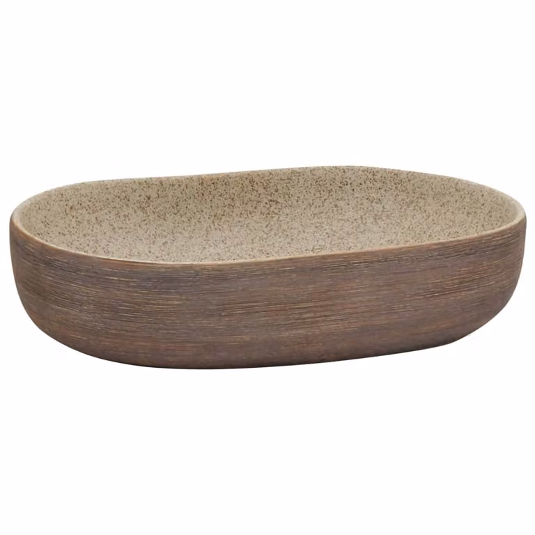 Lavabo da Appoggio Sabbia e Marrone Ovale 59x40x14 cm Vetroceramica