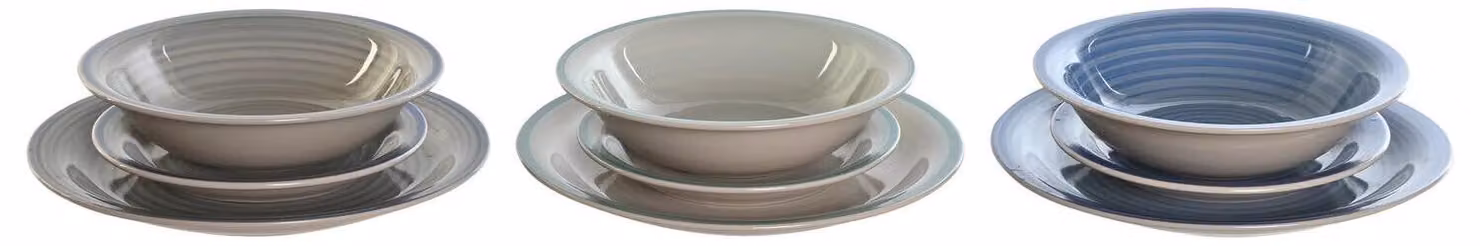 Set di stoviglie da 18 pezzi, dimensioni 26,5 x 26,5 x 3 cm, colore blu, materiale: melamina