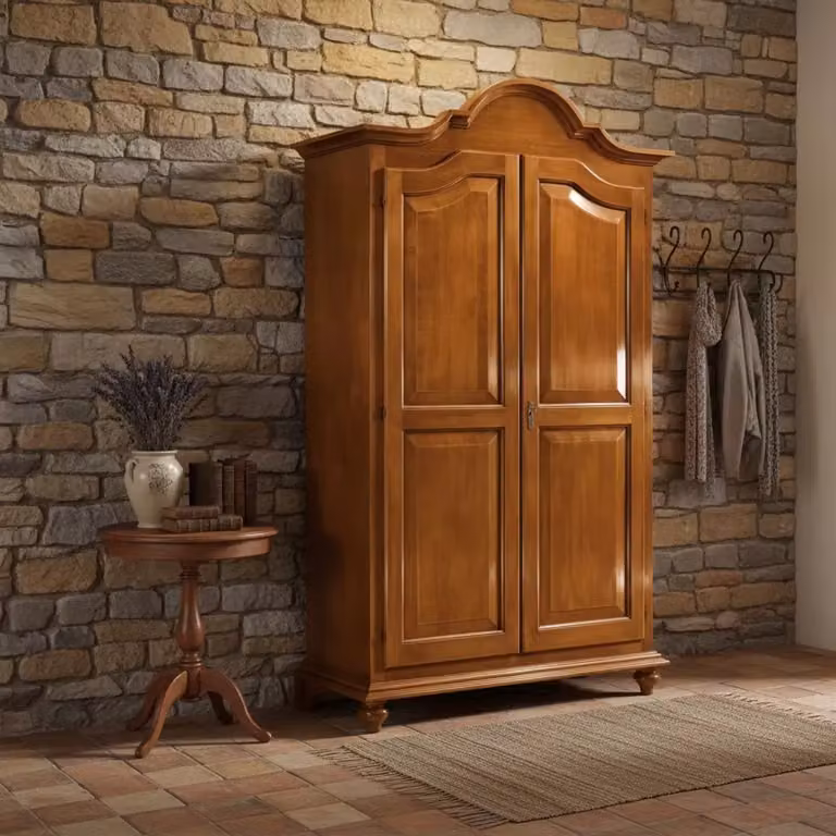 Armadio in legno stile arte povera con 2 ante Mobili 2G colore noce L: 112 cm, P: 46 cm, H: 204 cm