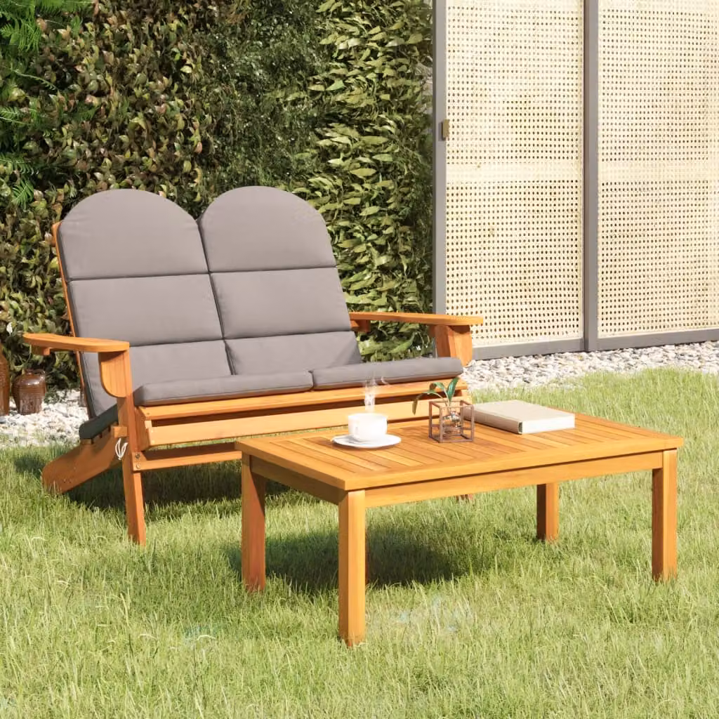 Set Salotto da Giardino vidaXL in Legno Massello di Acacia con Divano a 2 Posti, Poltrona e Tavolino, Colore Marrone e Grigio