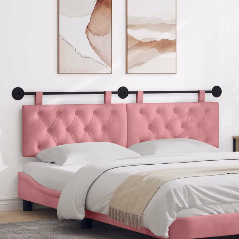 Testiera sospesa vidaXL in velluto rosa con illuminazione integrata L: 190 cm, H: 55 cm, P: 7 cm
