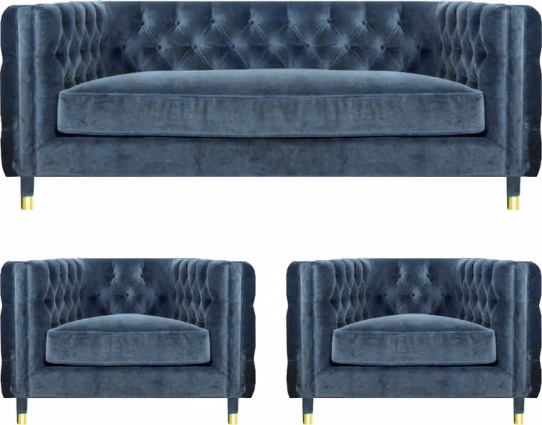 Grau Designer Sofagarnitur 3tlg Modern Textil Chesterfield Wohnzimmer