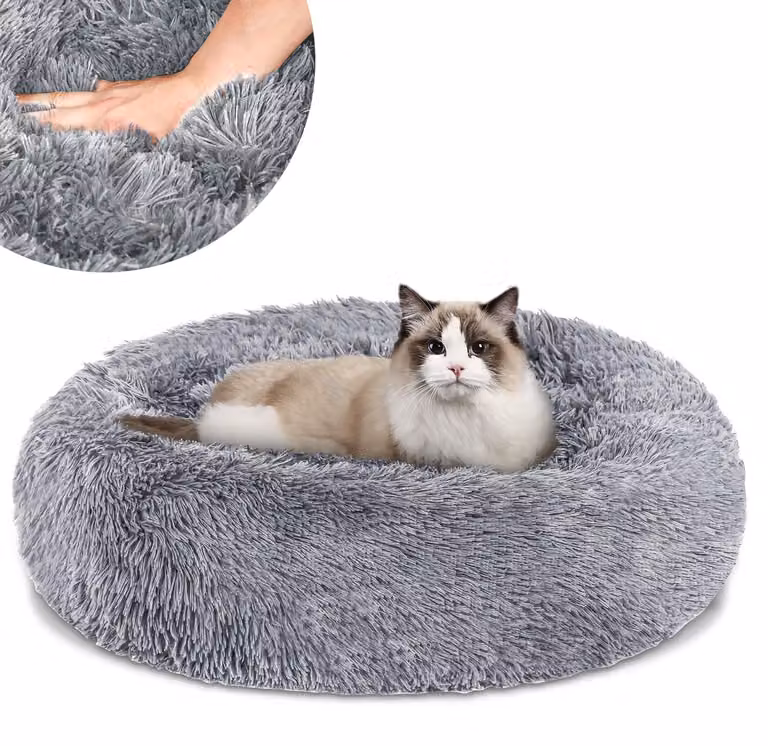 Cuccia per cani Ikodm, forma rotonda, diametro 60 cm, colore grigio chiaro, imbottitura in cotone PP, lavabile e antiscivolo, facile da pulire