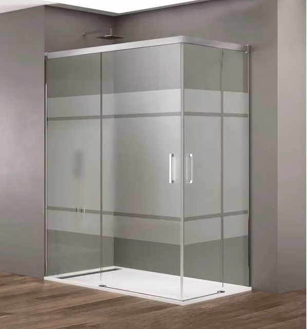 Box doccia angolare BASIC apertura al vertice 80x80 cm (75-80/75-80) cromo lucido vetro satinato