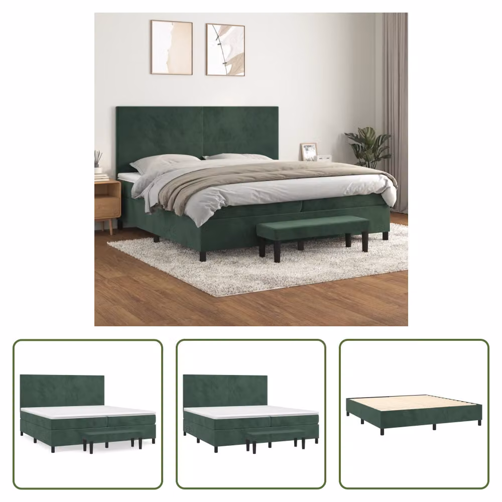 The Living Store Letto a molle con materasso verde scuro 200x200 cm in velluto