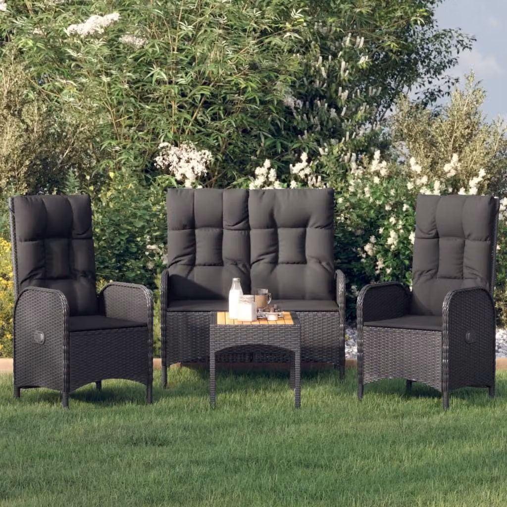 Maison Exclusive - Set da pranzo da giardino 4 pezzi con cuscini in polyrattan nero