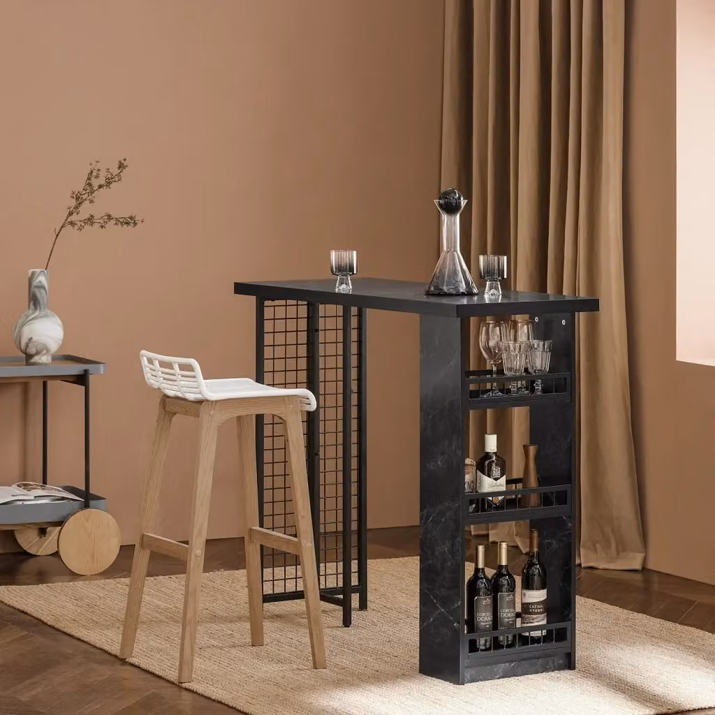 Tavolo alto SoBuy nero per cucina, bar o balcone, modello rettangolare con altezza regolabile, L 120 cm x P 50 cm x H 105 cm – 2