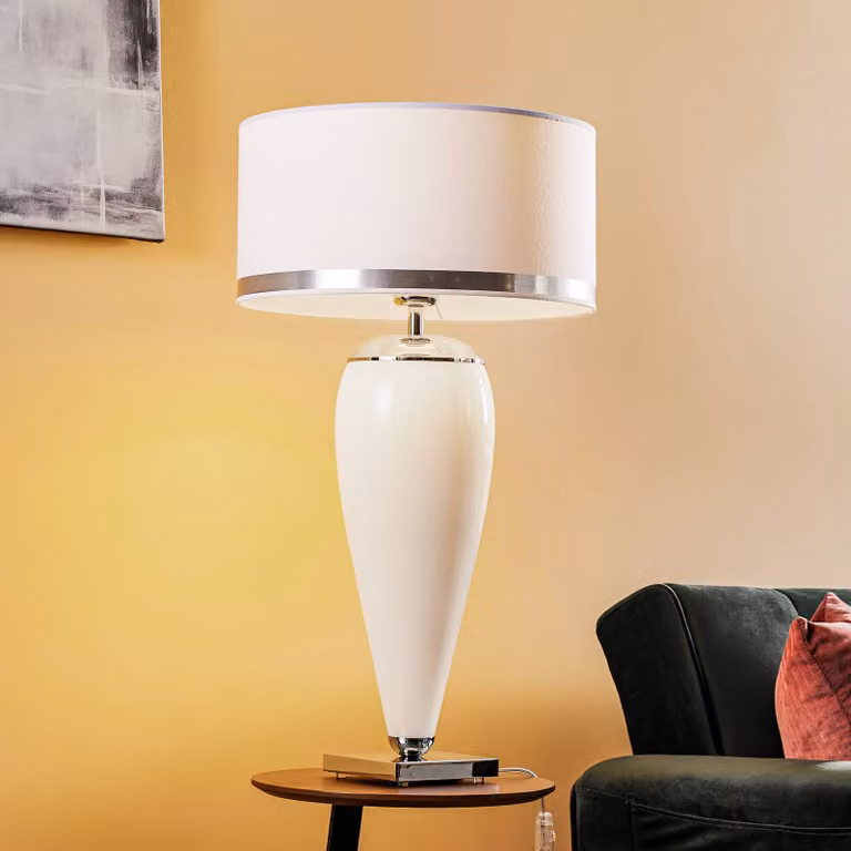 Lampada da tavolo Lund Argon, Bianco / Opale, Soggiorno / Sala da pranzo, Tessuto / Stoffa / Seta, Moderno, Lampada da tavolo