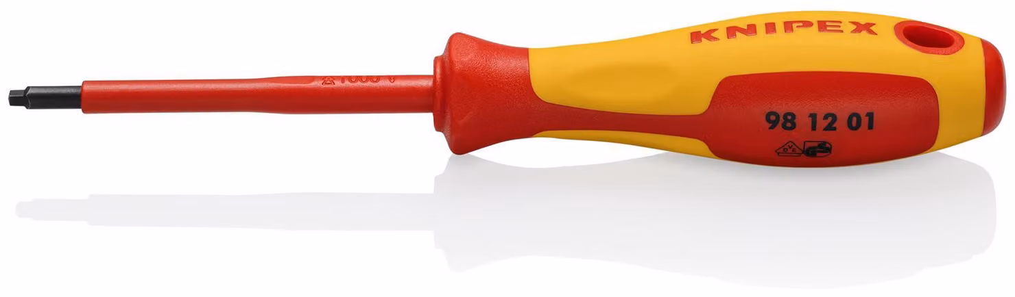 KNIPEX 98 12 01 Cacciavite per viti Robertson R1 manico isolante multicomponente, VDE brunito 185 mm
