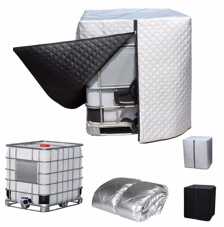 Copertura invernale per serbatoio IBC, resistente al gelo, capacità 1000L, chiusura con cerniera, tessuto Oxford 210D, dimensioni 120x100x116 cm, colore nero/bianco
