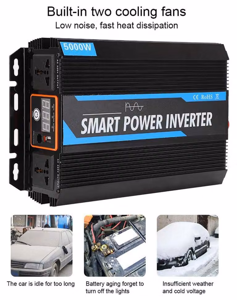 Inverter da 5000 W, onda sinusoidale modificata, alimentazione 12 V CC, 220 V CA, potenza di picco 10000 W per camper