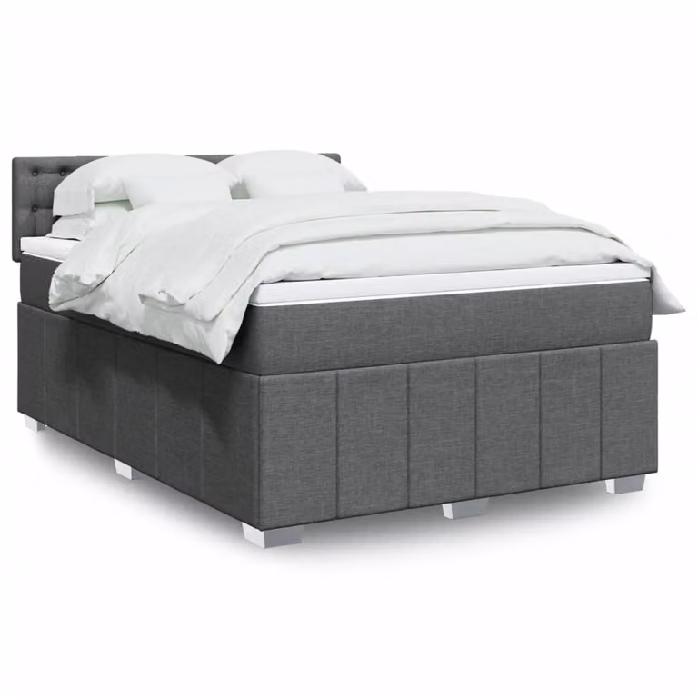 vidaXL Giroletto a Molle con Materasso Ibrido in Tessuto Grigio e Bianco L/P/H: 160 x 200 cm