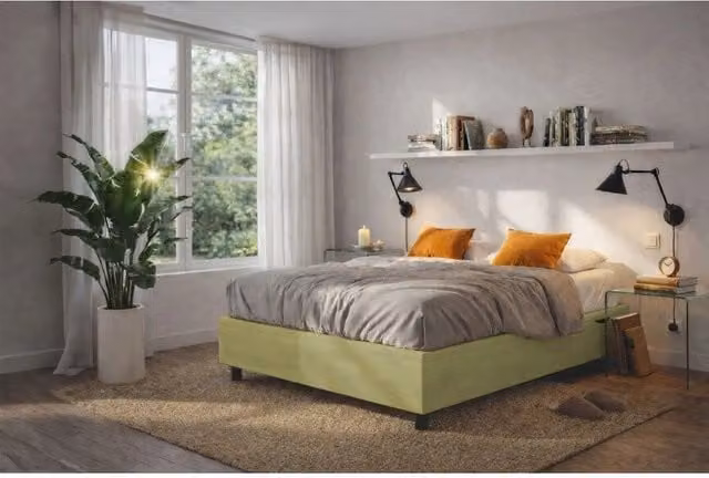 Letto imbottito Matrimoniale 180x200 cm BoxMax - Contenitore,Microfibra,Tè verde