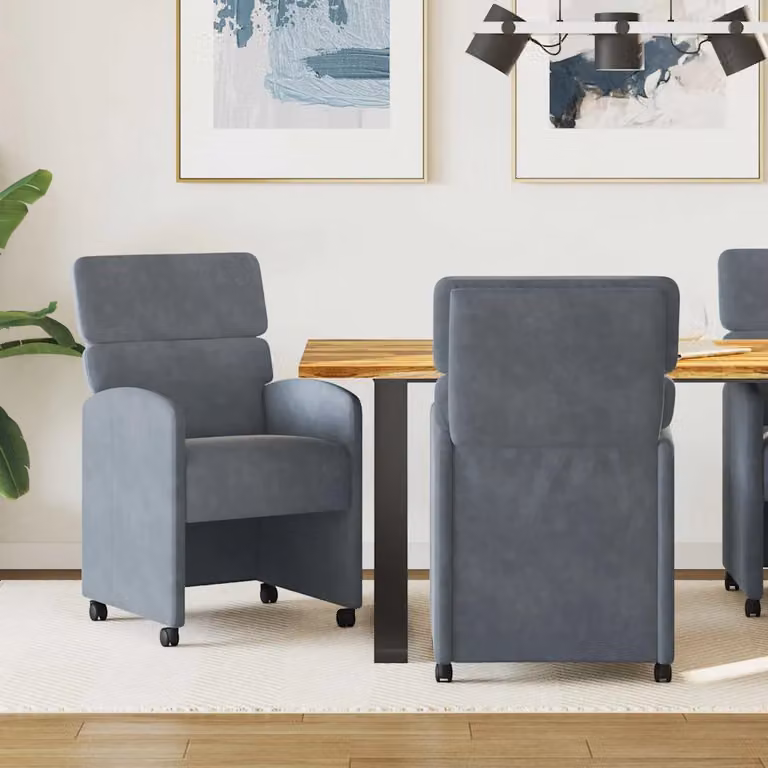 Set di 2 sedie da pranzo vidaXL in velluto grigio scuro con ruote e braccioli L/P/H: 58 x 65 x 98 cm