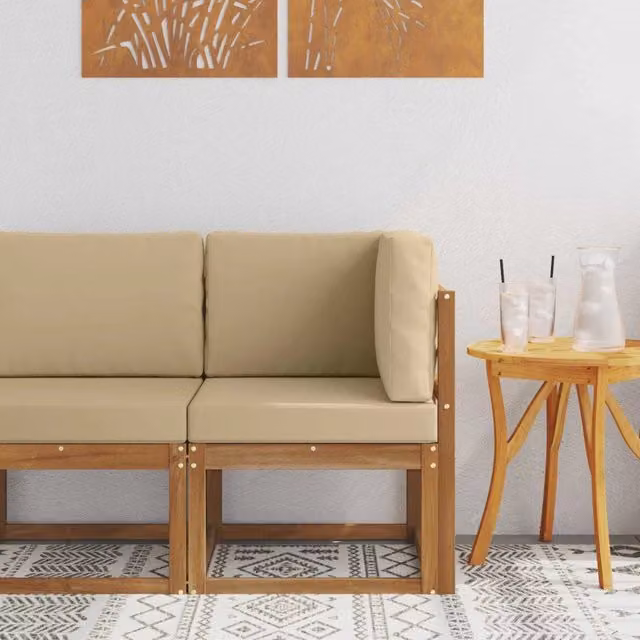 Divano Angolare da Esterno Componibile DESIGN IN in Legno di Acacia Massello con Cuscini Beige e Marrone