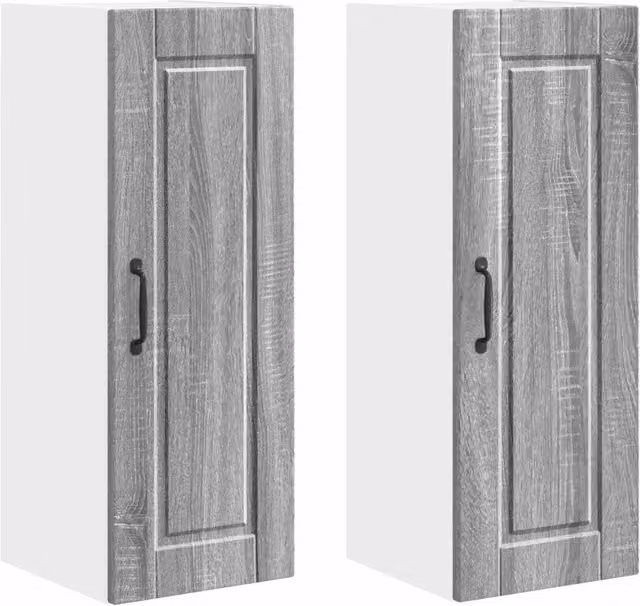 Set di 2 pensili da cucina PORTO con ante a battente, colore grigio, design minimalista, L: 30 cm, P: 31 cm, H: 80 cm