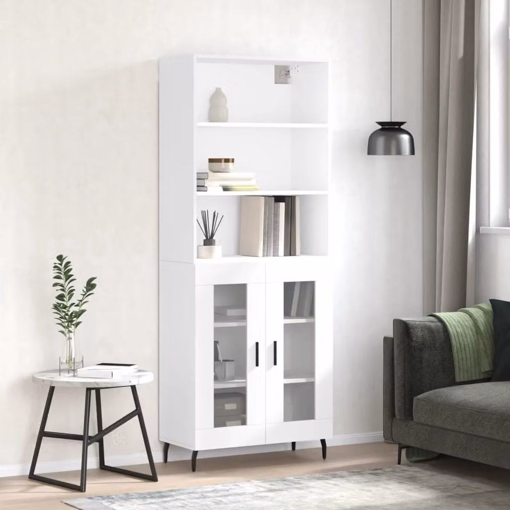 Credenza moderna vidaXL bianca con ante in vetro e ripiani interni, L/P/H: 69,5 x 34,0 x 180,0 cm
