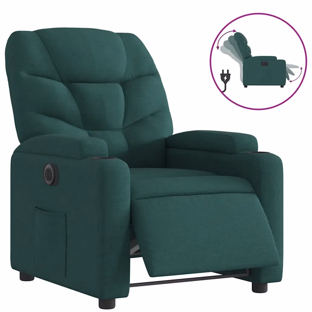 Poltrona Reclinabile Elettrica vidaXL in Tessuto Verde con Braccioli e Funzione Auto-Return – 2
