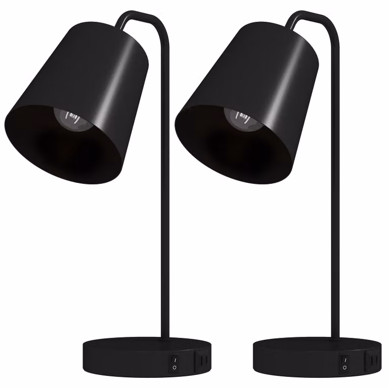 Set di due lampade da tavolo con porte USB-A e USB-C - Colore: nero | Dimensioni: 15x28x41 cm