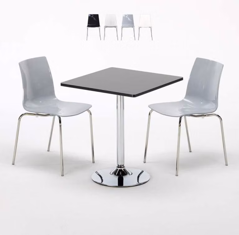 Tavolo quadrato nero e sedie colorate trasparenti Lollipop Platinum - Grigio