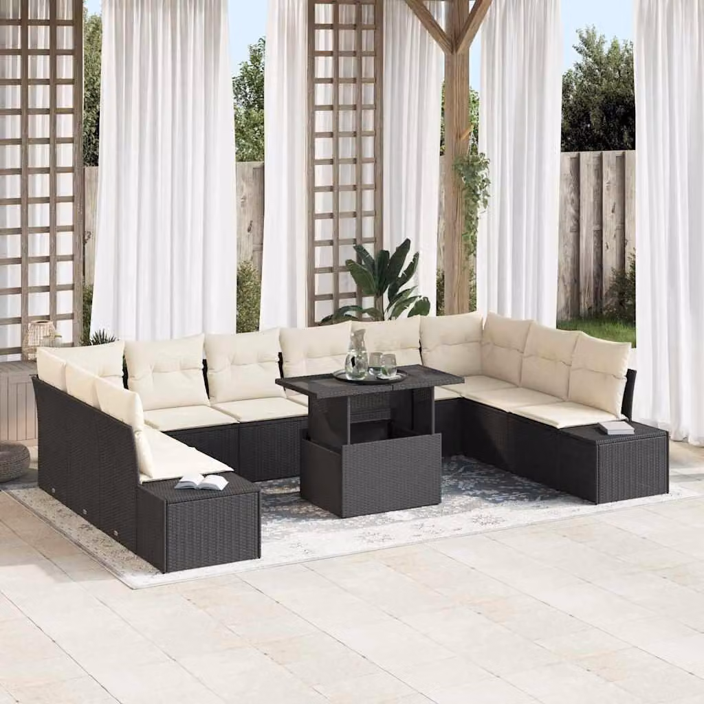Maison Exclusive - Set da giardino composto da 11 pezzi, divano in rattan sintetico nero