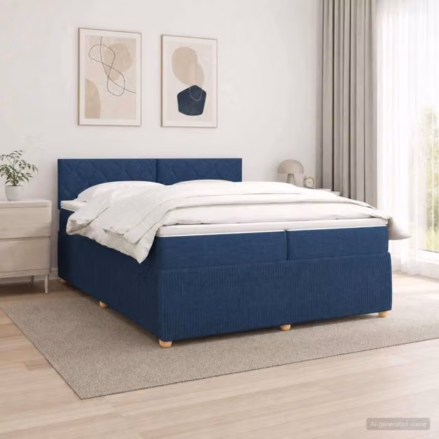 Letto box spring ibrido vidaXL con materasso a molle insacchettate e base contenitore, colore blu e bianco, L/P: 200 x 200 cm – 1