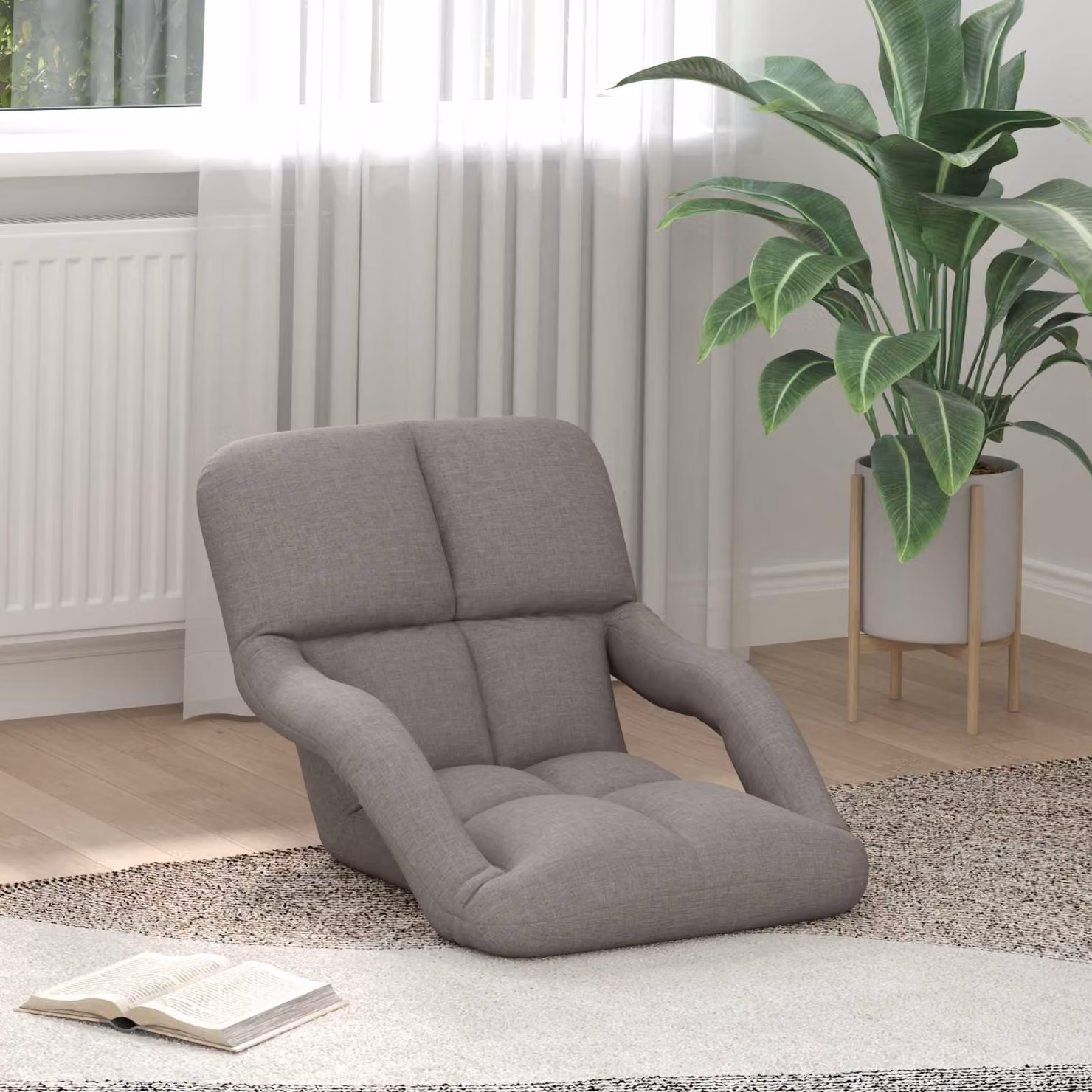 Sedia da pavimento regolabile con braccioli vidaXL in tessuto beige e grigio