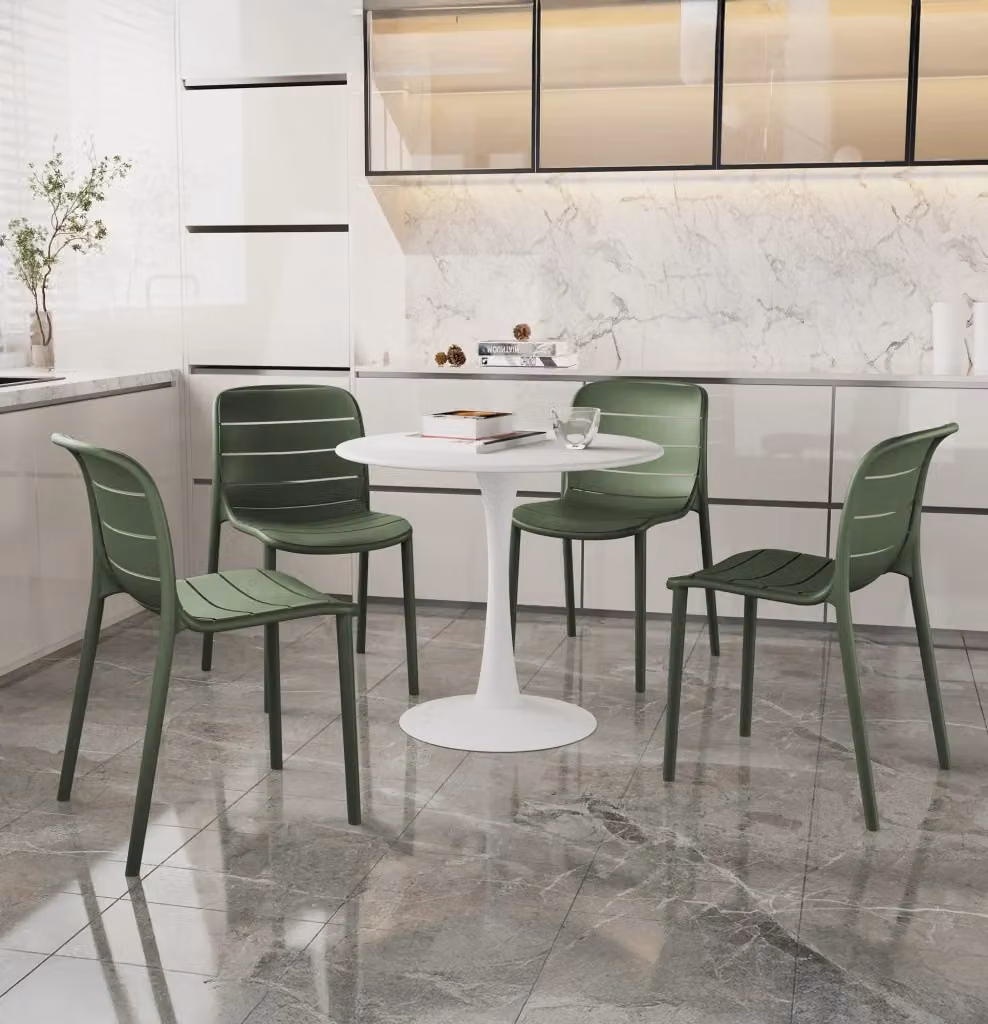 Set di 4 sedie moderne Iris in polipropilene e fibra di vetro, impilabili, colore verde opaco, per cucina, giardino e soggiorno – 2