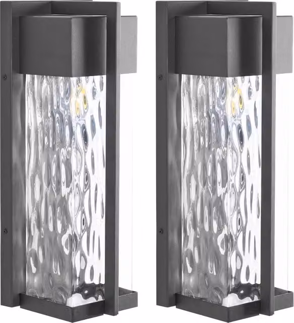 Set di 2 applique da esterno BELIANI in metallo e vetro, stile classico, colore nero, per giardino e terrazza, IP44, H: 13 cm, L: 13 cm, P: 18 cm – 1