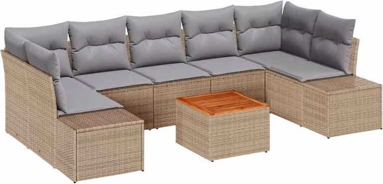 Set Divano da Giardino 8 pcs Beige e Grigio Chiaro polyrattan