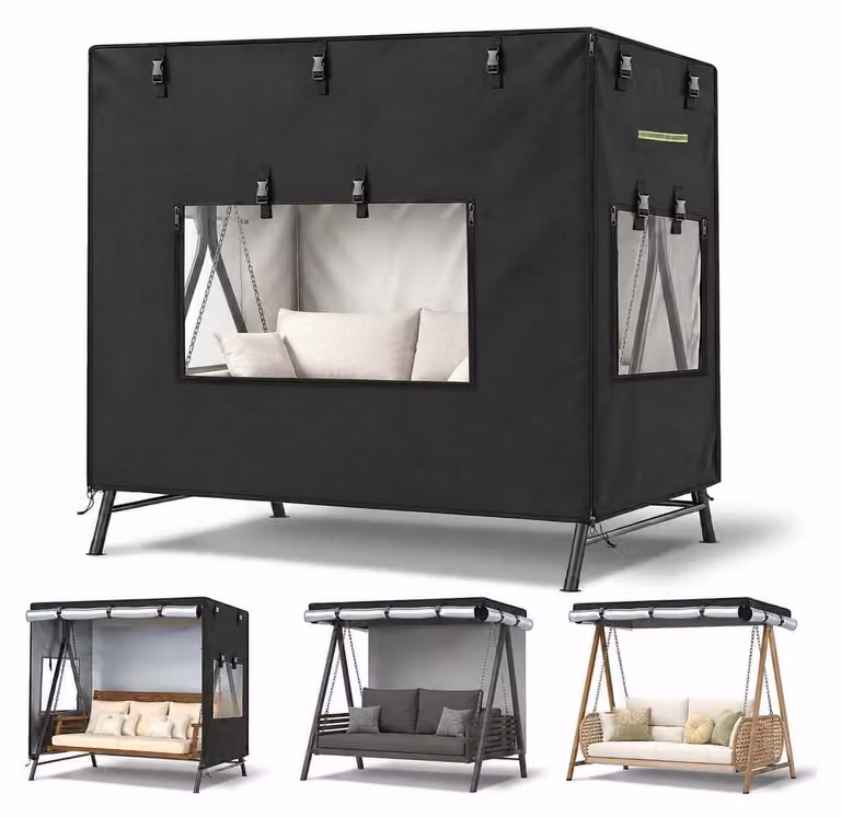 Copertura per amaca hollywoodiana, 3 posti, realizzata in tessuto Oxford 420D, dimensioni 215x125x170 cm, impermeabile, antivento e resistente ai raggi UV